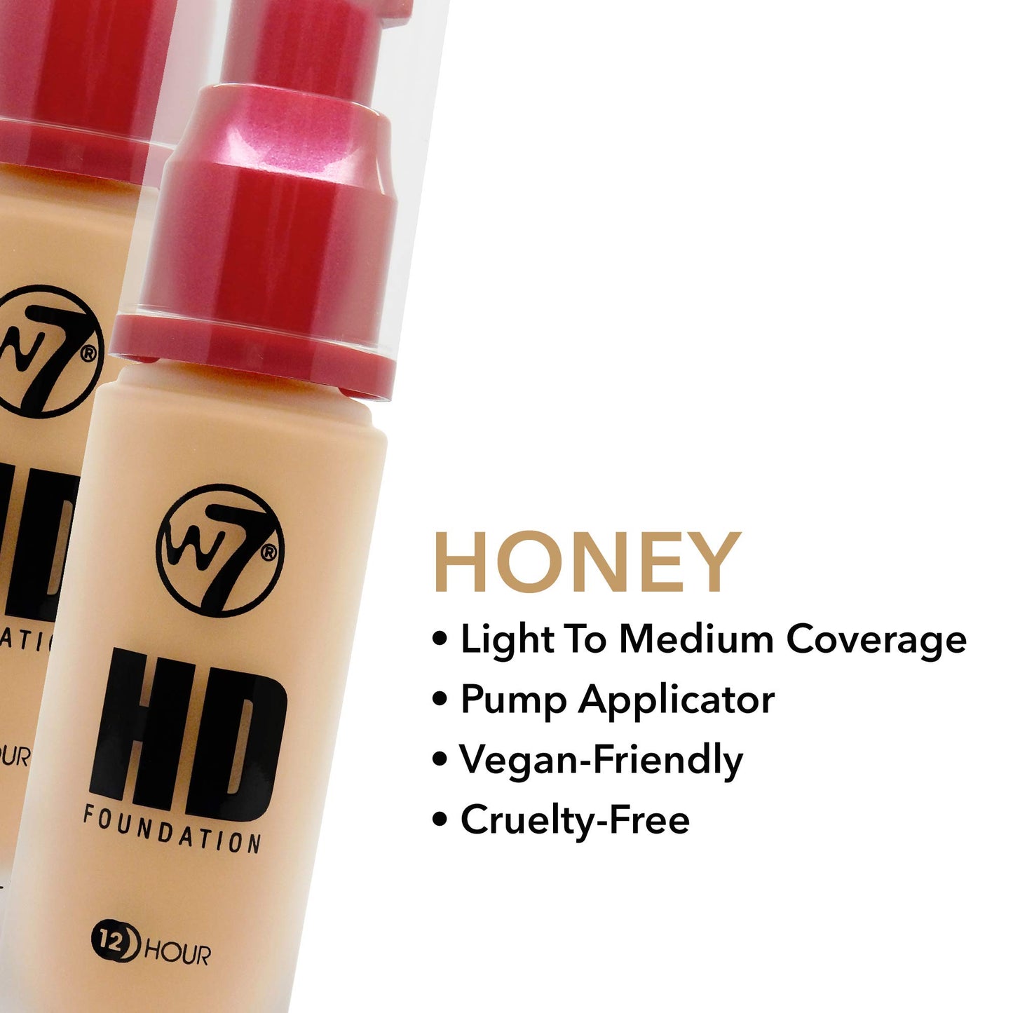 W7 | Foundation | HD Foundation - Honey | Light to Medium Coverage, Lightweight and Long Lasting