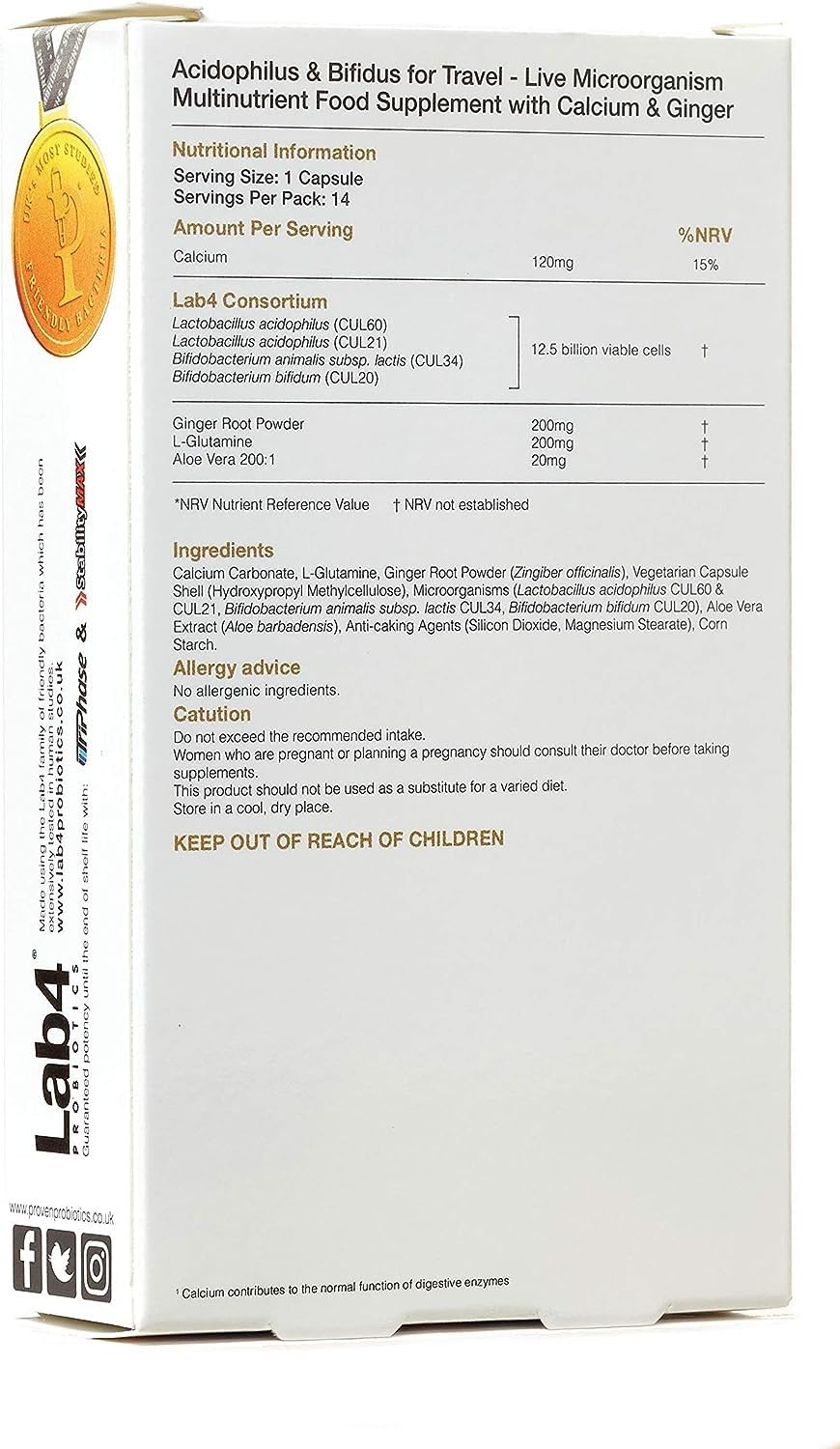 Proven Probiotics Acidophilus and Bifidus for Travellers Capsules - Pack of 14