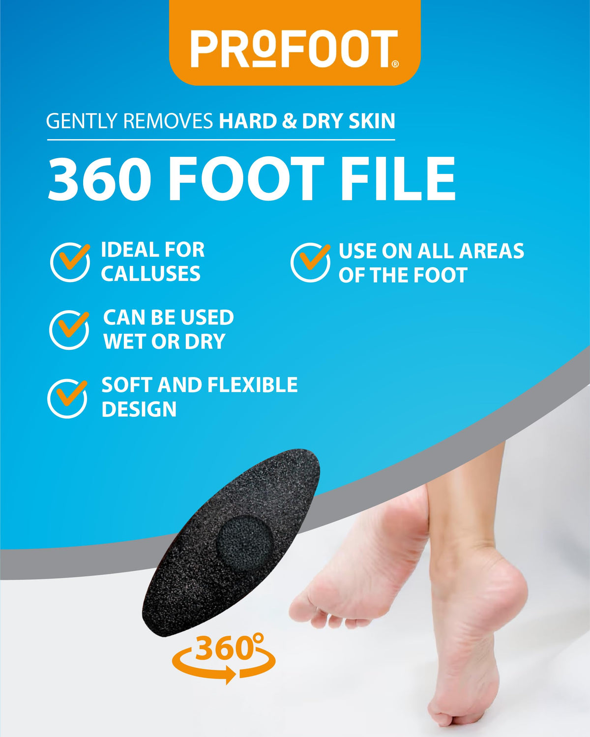 PROFOOT Profoot 360 Foot File - Foot File Ideal for Calluses - Ergonomic Unique Design - Removes Hard Skin and Calluses - Gentle Remover Leaving Feet Smooth