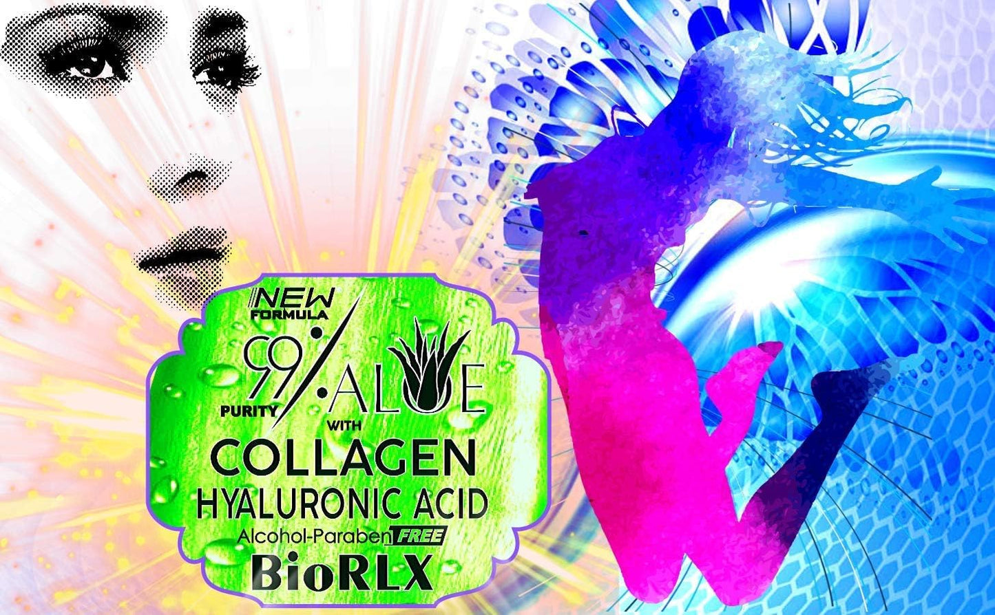 BioRLX 99% Purity Aloe Vera Gel with Collagen and Hyarulonic Acid for Face, Body and Hair 250 ml