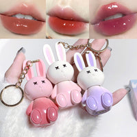 Bekoeen 3Psc Rabbit Lip Gloss Keyring,Moisturising Sparkling Jelly Lip Gloss,Crystal Lip Tint Korean Chinese Makeup, Hydrating Sweet Lip Glaze Set,Cute Lipgloss Set For Girls