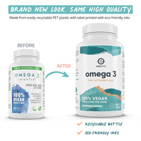 Omvits Vegan Omega 3 DHA from Algae Oil 1000mg - 60 Softgel Capsules with Vitamin E - Sustainable Algal Alternative to Fish Oil - Vegetarian Essential Fatty Acids - Supports Heart, Brain & Eyes
