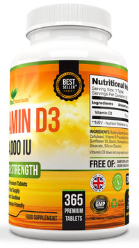 Vitamin D 4,000 IU Tablets, Maximum Strength Vitamin D3 Supplement, 365 Easy to Swallow Tablets - Full Year Supply