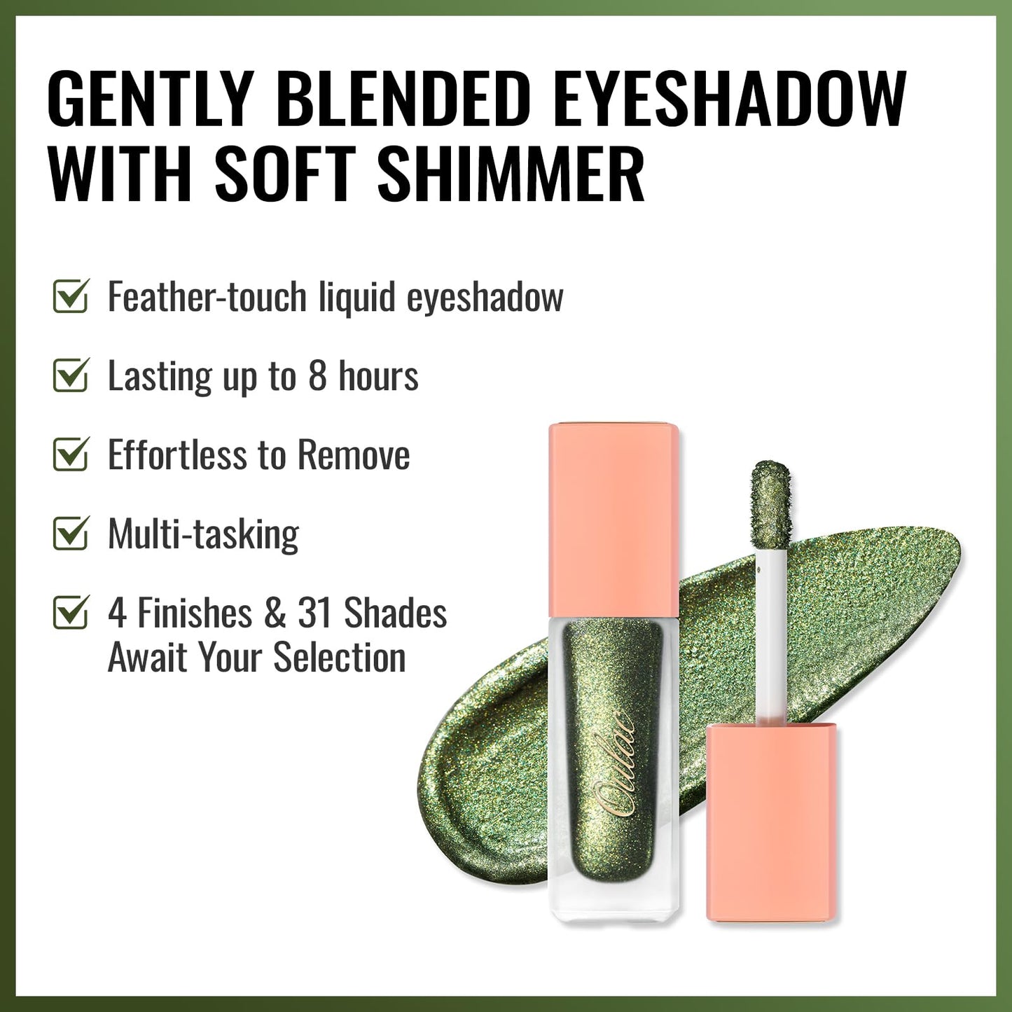 Oulac Liquid Glitter Eyeshadow – Metallic Mossy Green Eyeshadow with Gold Sparkle, Shimmer Eyeshadow & Eyeliner, Blendable Eye Make-up, Crease-Free, Vegan, 5.4g, Wreath Nebula (20)