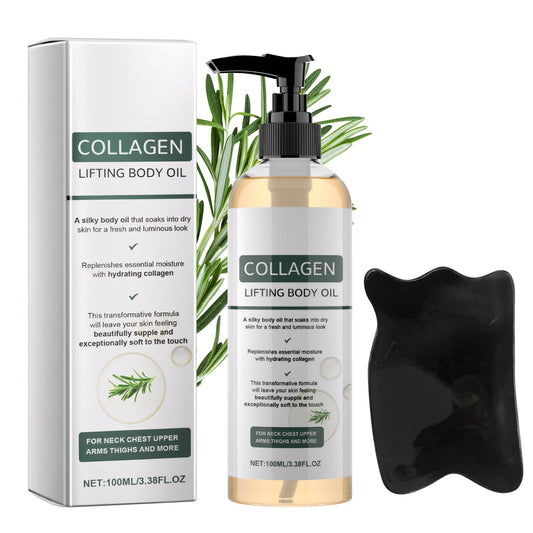 Guegine 2PCS Collagen Lifting Body Oil,Firming Body Oil,Comes with 1pc Black Massage Scraping Board,Massage Oils for Wrinkles and Stretch Marks,After Bath Skin Care and Wrinkle Skin Soothing（100ml）