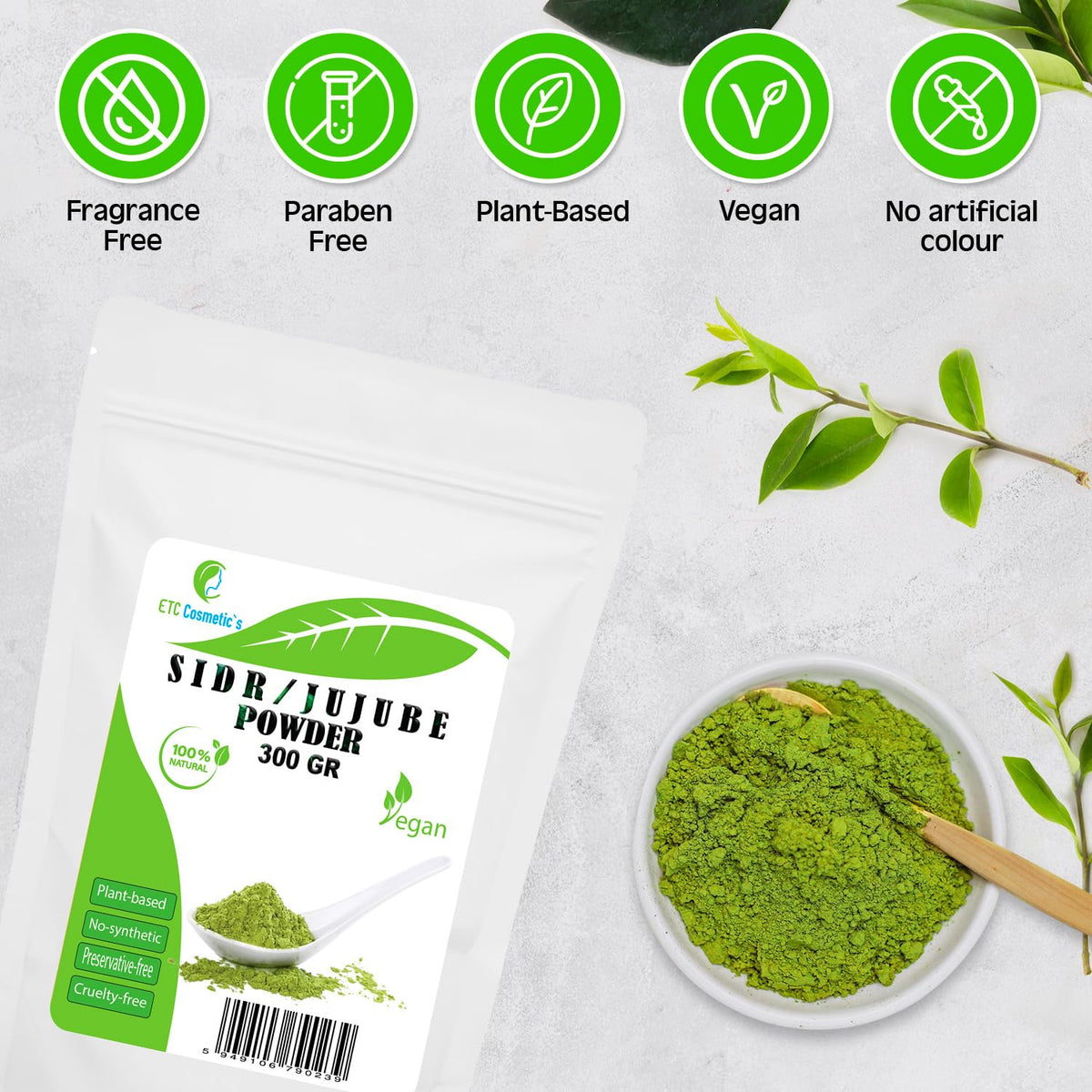 ETC Cosmetic`s SIDR (JUJUBE) POWDER 100/200/300 gr - A natural cleanser plant powder | Suitable for all hair types, including thin, weak and damaged hair | 100% Natural (300 Gr)