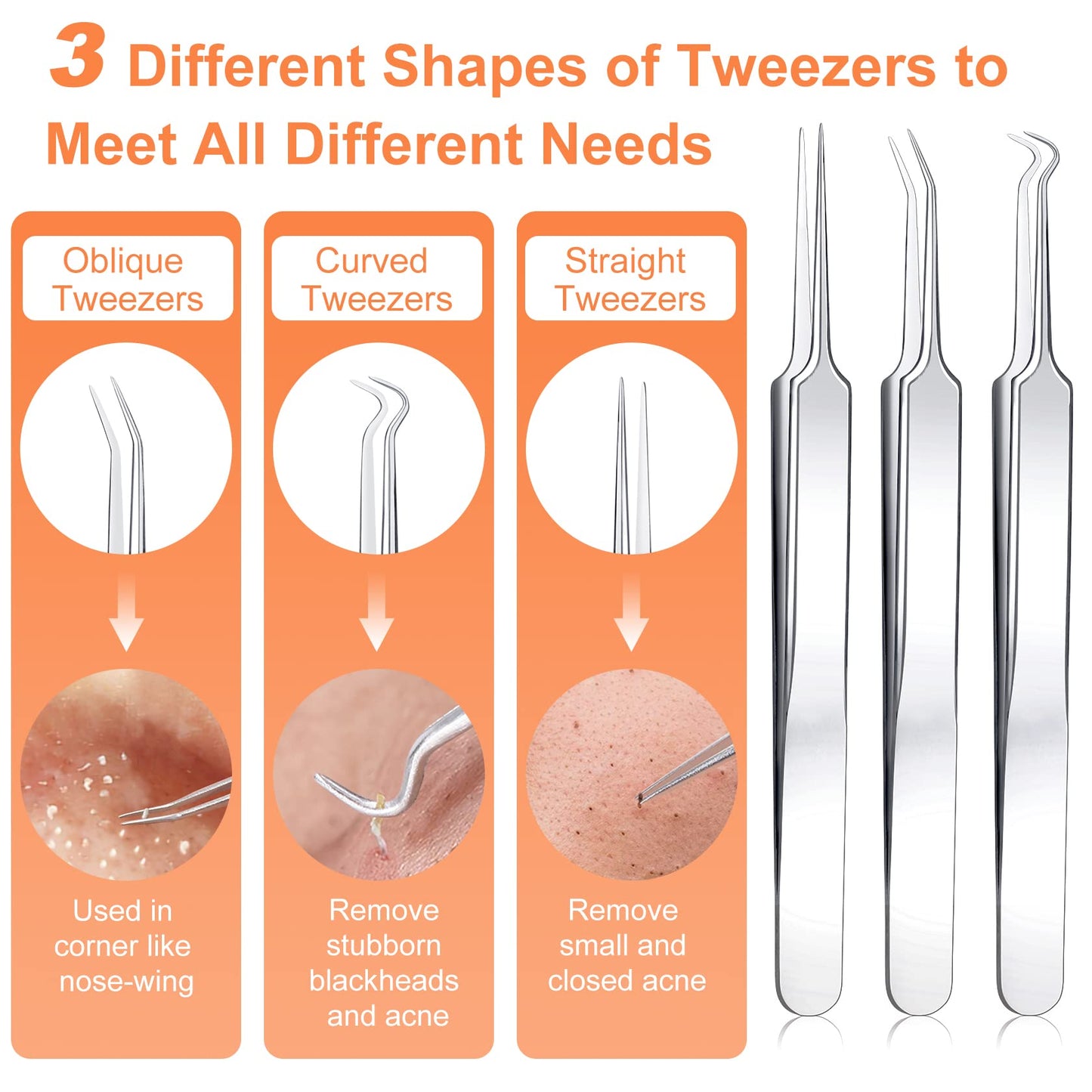 Blackhead Remover Tool Kit, IUMAKEVP 15 PCS Professional Stainless Steel Pimple Popper Comedone Extractor Tools for Removing Pimple, Blackheads, Zit on Face - Acne Removal Kit with Metal Case(Silvery)