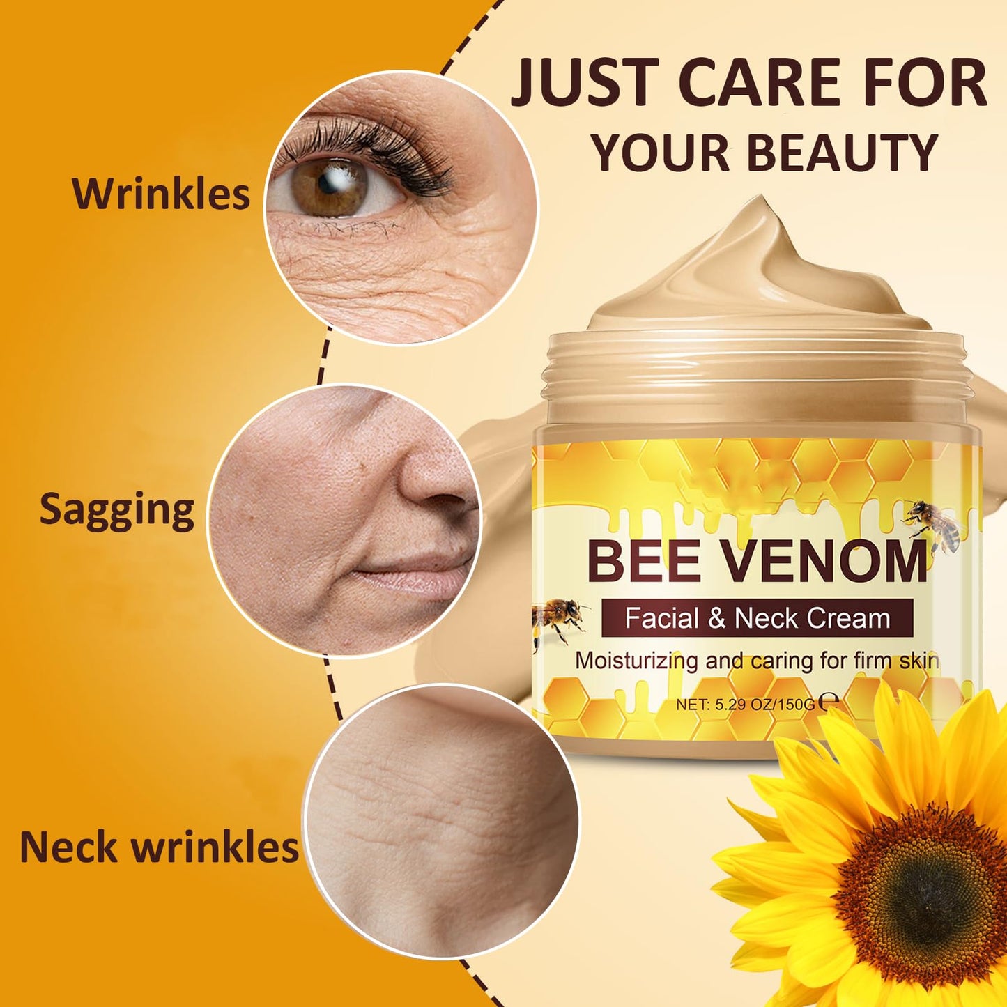 Shengqialun Bee Venom Cream With Honey - Face & Neck Anti Wrinkle Cream For Fine Line - All-in-One Face Moisturiser For Tightening, Wrinkle Removal & Anti Aging