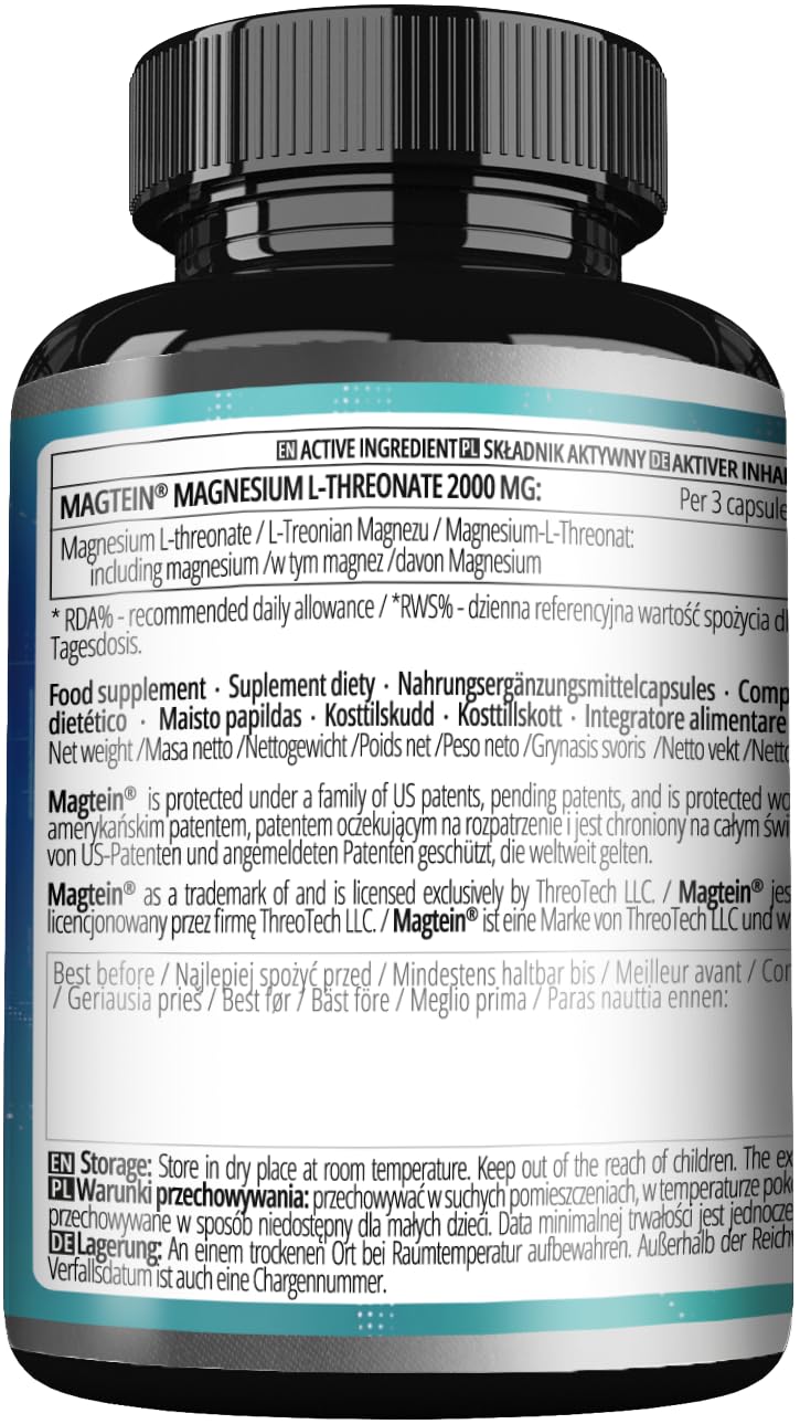 Magtein® Magnesium L-Threonate 144 mg per Daily Dose - 90 Vegan Capsules - 30-Day Supply - for Cognitive Function Support - by Apollo's Hegemony
