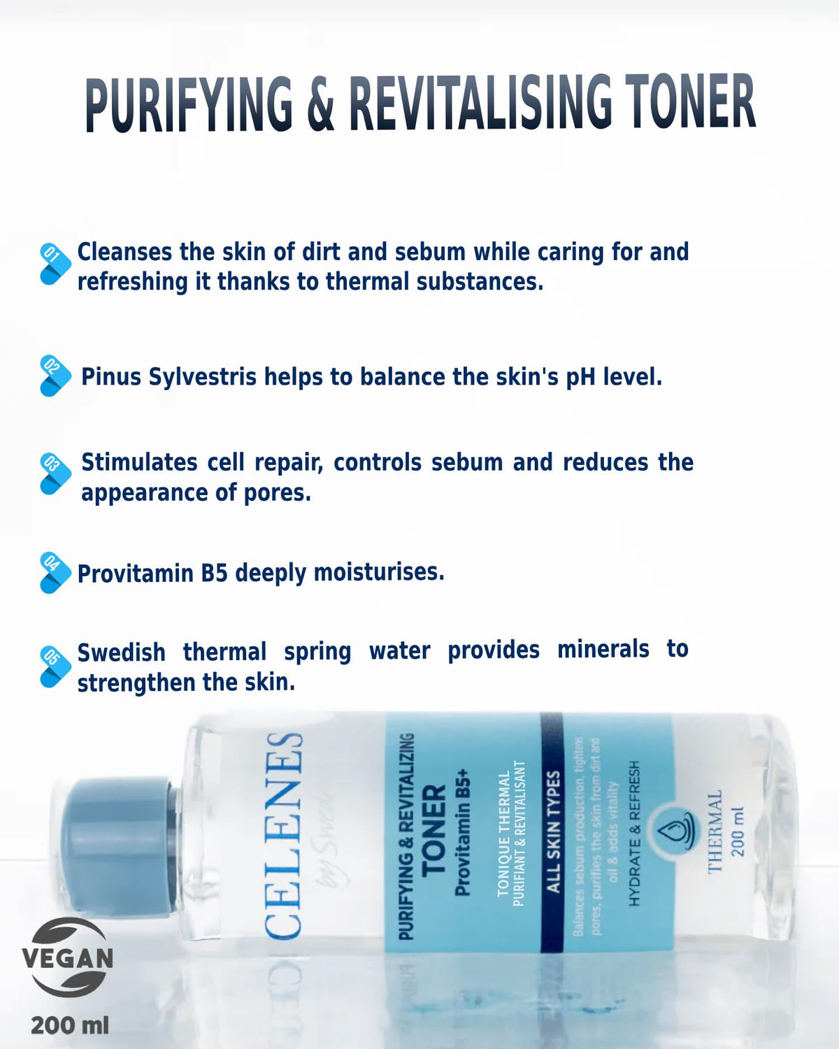 Celenes By Sweden Celenes by Sweden Thermal Water Glycolic Acid & Brightening Toner, 200 ml - Baltic Pine, Provitamin B5 & Niacinamide Formula - Pore Minimizer & Hydrating Care - All Skin Types - Paraben/Alcohol Free