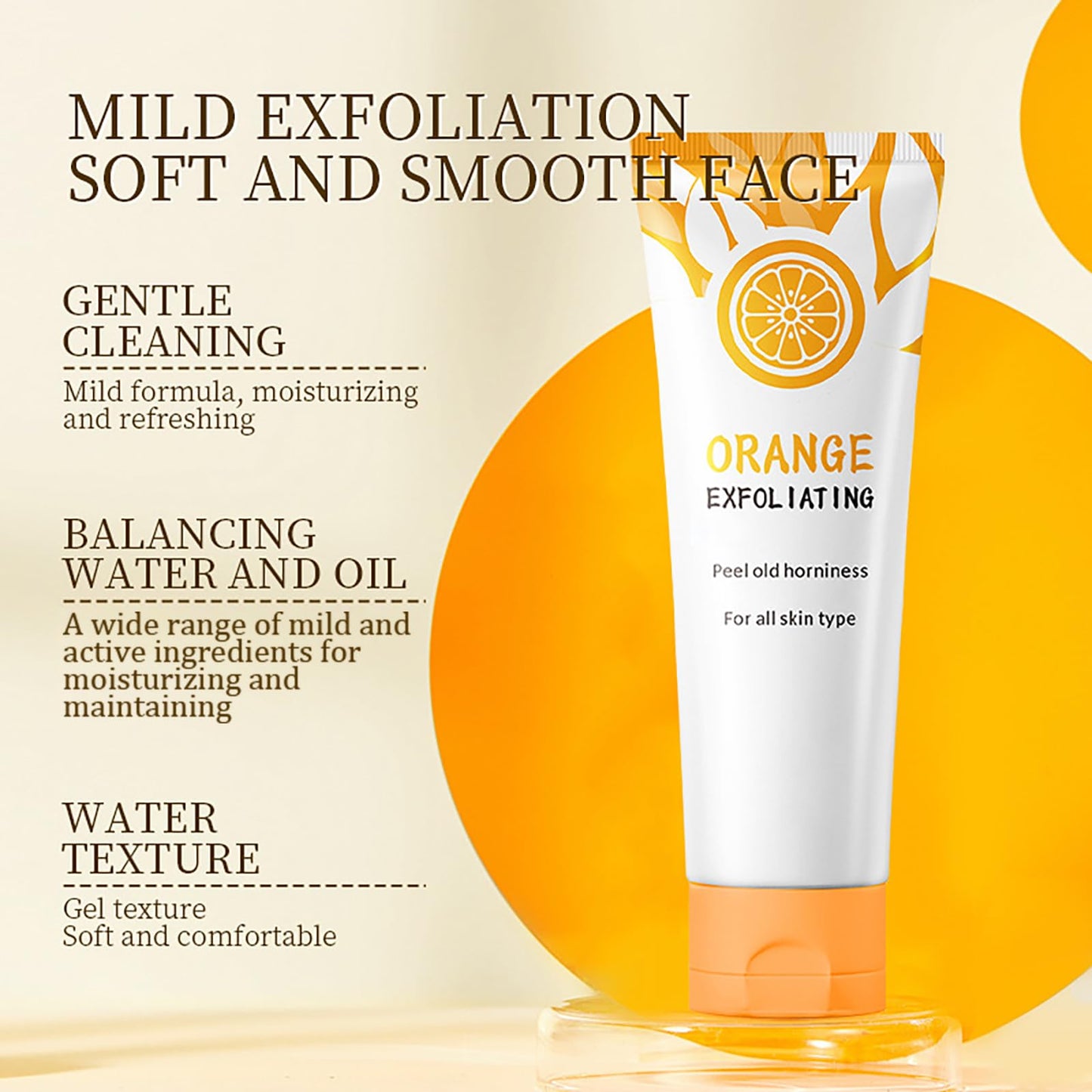 FresFresi Vitamin C Orange Face Exfoliator Gel - Deep Exfoliating Scrub for Brightening, Smoothing & Radiant Skin - A gentle and effective cleanser to soften dead skin