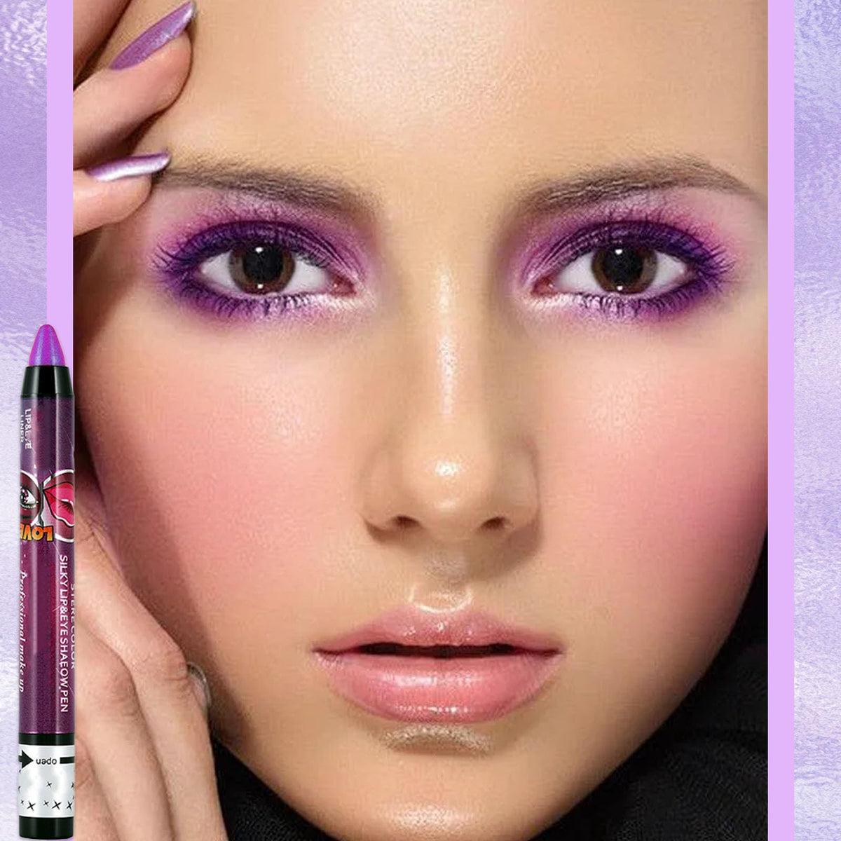 LYNTYAOU Bright Purple Shimmer Eyeshadow Stick, Pink Pearl Cream Eye Shadow Pen, Mermaid Glitter Color Crayon Eyeshadows Pencil, Pearlescent High Pigmented Eyeliner, Smooth for Eyes Makeup