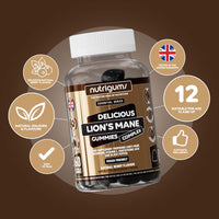 Nutrigums Lion's Mane Mushroom Gummies 2500mg High Strength | 60 Vegan Brain & Focus Supplements | with Vitamins & Black Pepper Extract | Mental Performance & Tiredness Support | Berry Flavour by NUTRIGUMS®