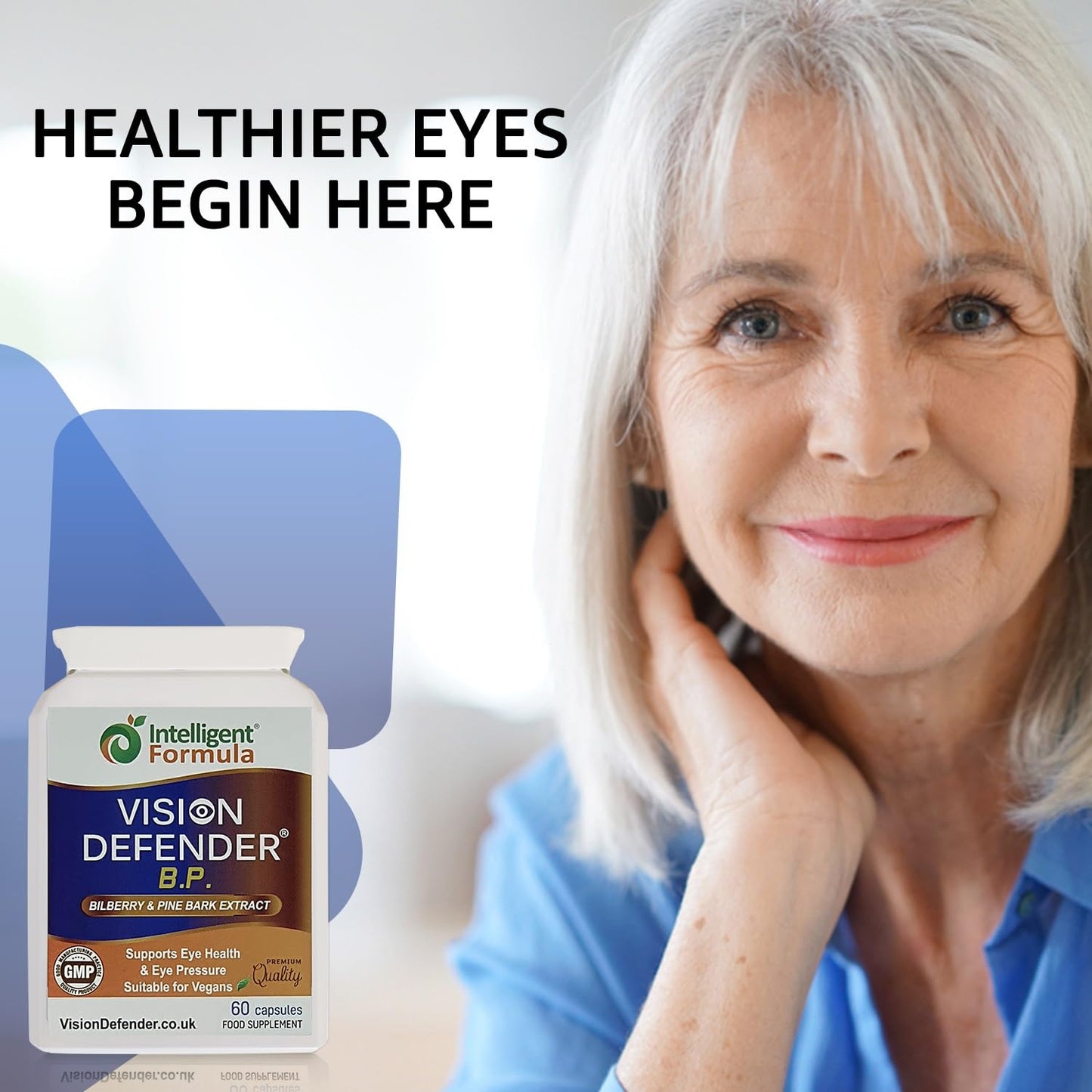 Intelligent Formula Vision Defender BP Eye Health Supplement – Eye Pressure, Circulation & Retinal Support – Plant-Based Natural Bilberry & Pine Bark Extracts Packed with Antioxidants – 60 Vegan Capsules – Made in UK