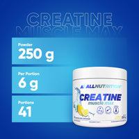ALLNUTRITION Creatine Muscle Max Food Suplement - Creatine Monohydrate with Taurine - Performance Boost and Muscle Recovery - No Added Sugar - Instant Powder 250g - Lemon