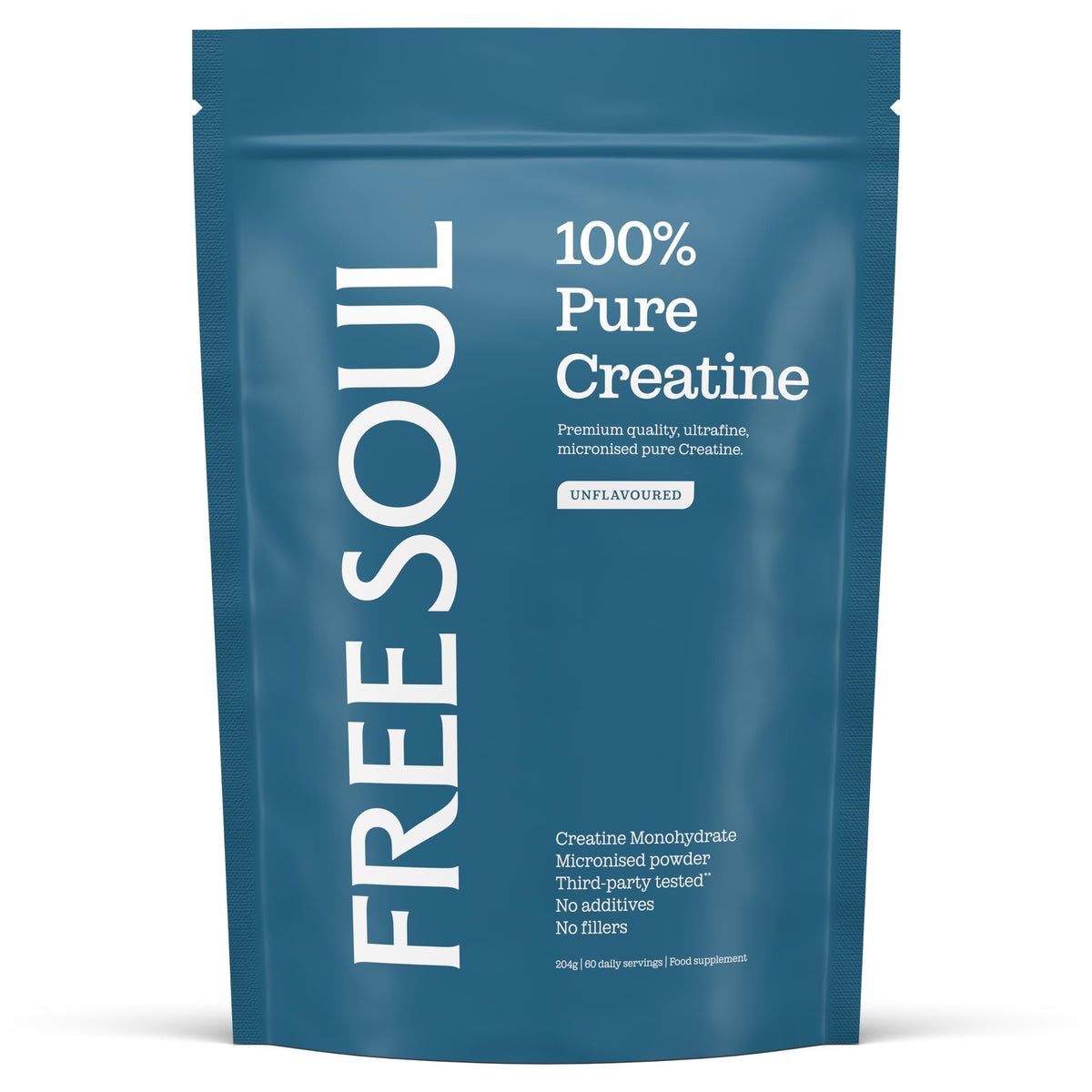 Creatine Monohydrate Powder | 100% Pure Micronised Creatine Monohydrate | Easily Dissolves | Unflavoured | Vegan | Lab-Tested | 60 Servings | Free Soul