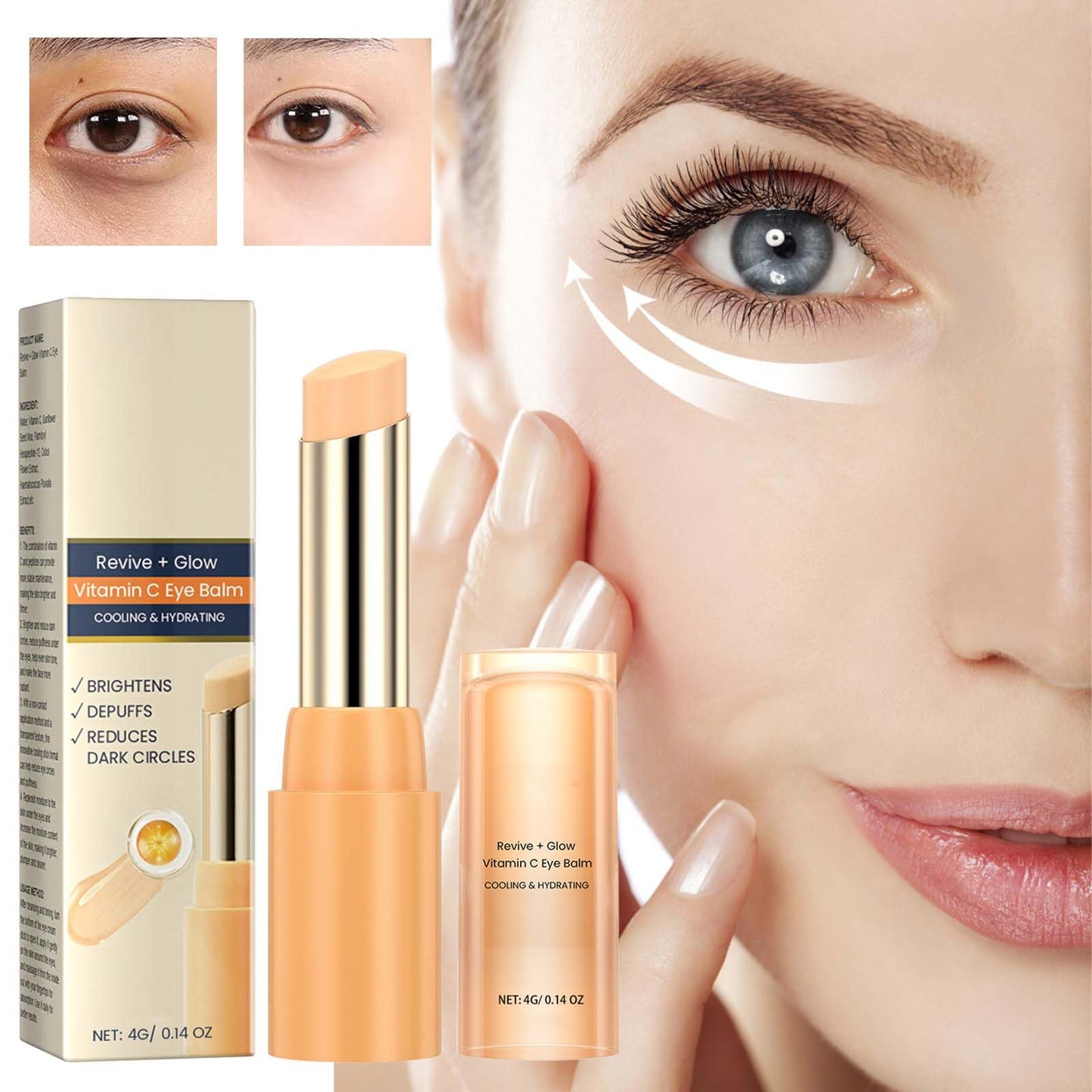 Hydrating Vitamin C Eye Cream Stick for Dark Circles & Puffy Eyes - Anti-Aging Eye Balm Stick for Women/Men - Cooling -Boosting Under Eye Cream Skincare