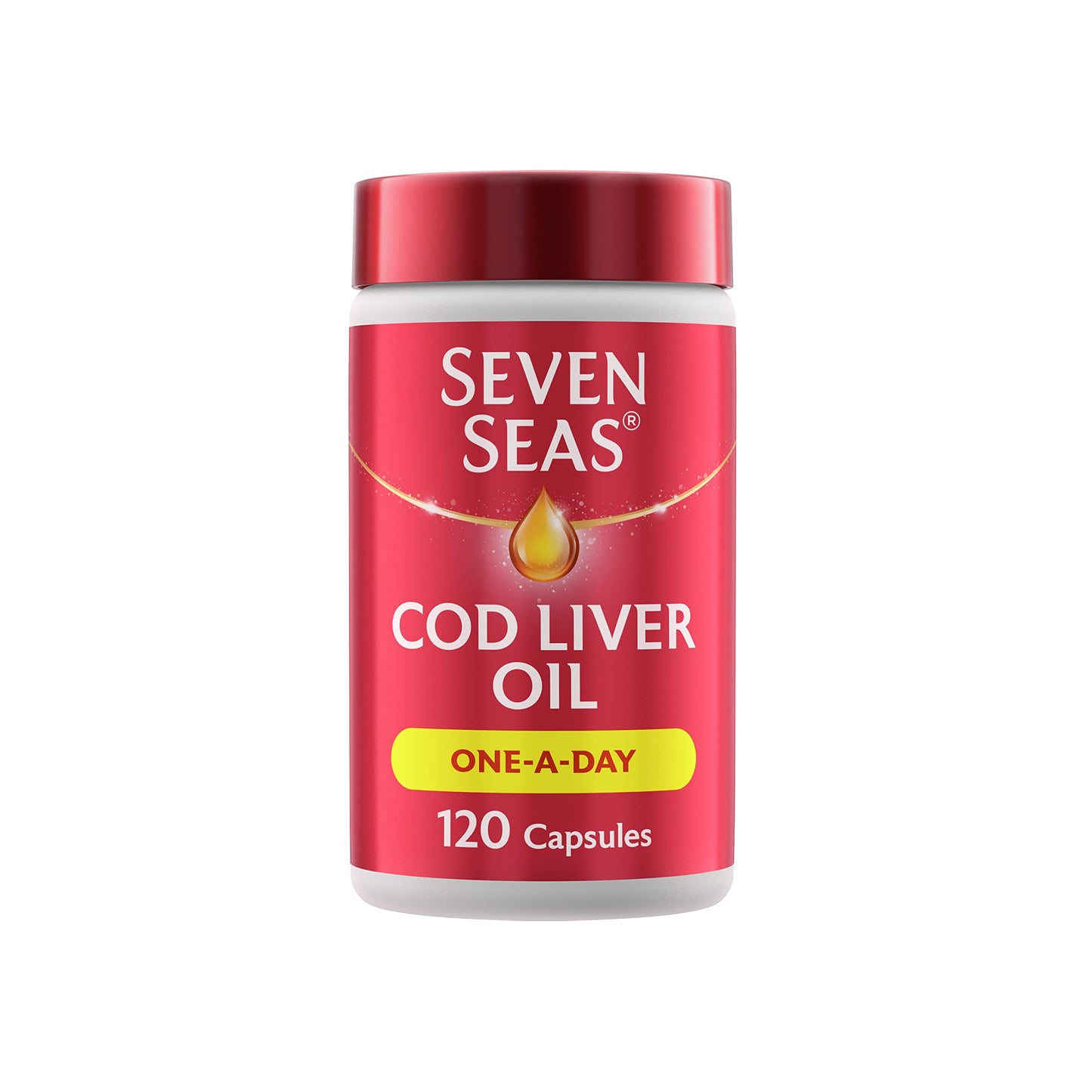 Seven Seas Cod Liver Oil Tablets With Omega-3, Fish Oil, One A Day, 4 Months Supply (120 Capsules), EPA & DHA, With High Strength Vitamin D & A