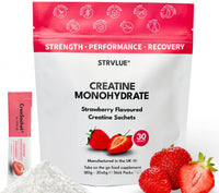 STRVLUE Lab Tested Creatine Monohydrate Powder | Strawberry Flavour | 30 Travel Sachets | Ultra‑Fine Micronised | Zero Sugar | Supports Muscle Growth, Strength, Recovery & Performance, Cognition,for Men&Women