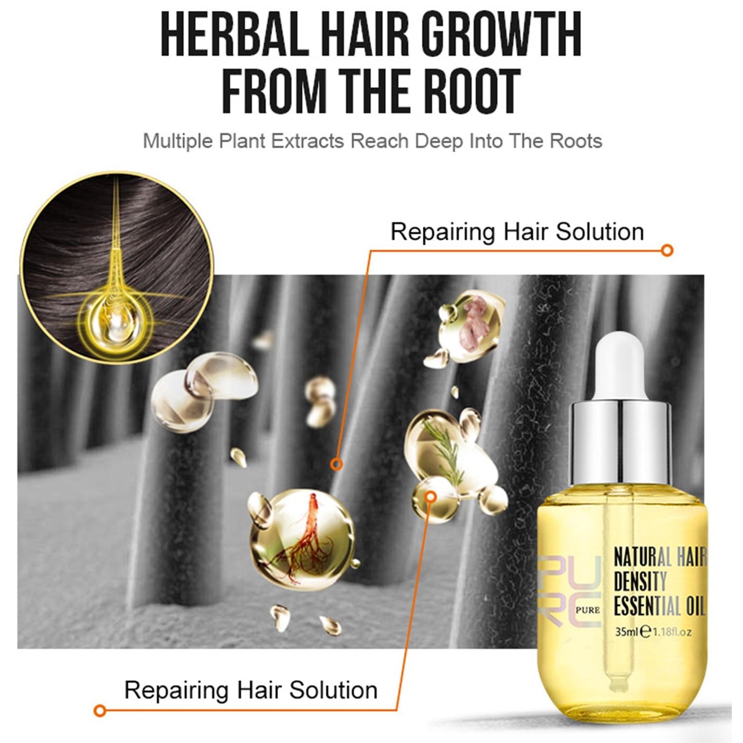 Hair Growth Serum Anti Hair Loss Hair Serum Ginger Regrowth Hair Oil For Thinning Balding,Thin Hair,Fast Growth,Repairs Follicles Stronger Hair For Men & Women,35ml (1pc)