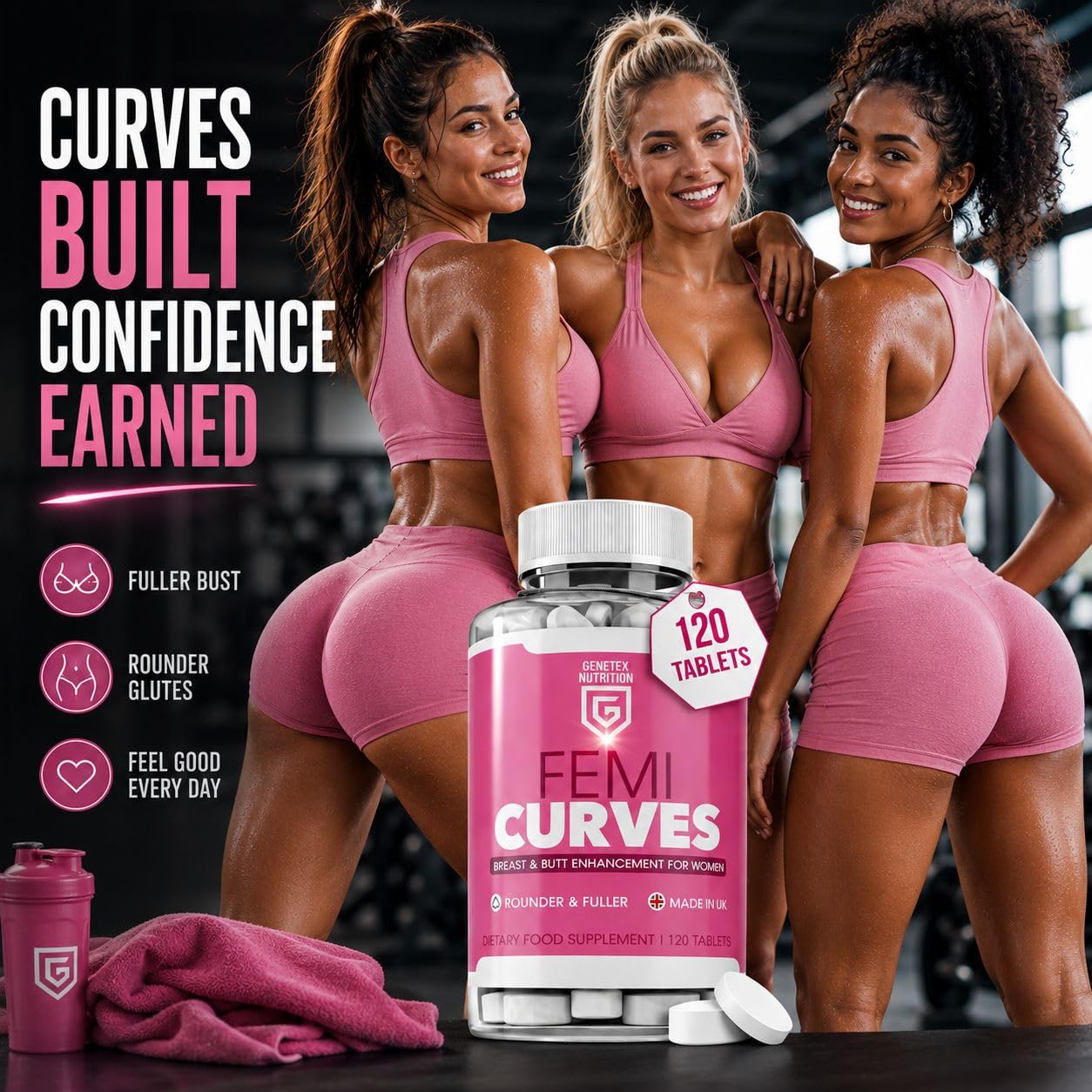 MoovWell Femi Curves Bum & Breast Curves Enhancement Tablets for Women – 120 Tablets for Bigger Curves & Fuller Shape, Natural Ingredients - Bum Enhancement Supplement, Made in UK
