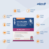 MaxiFlora Probiotics for Women, Intimate Flora Bio Cultures, 20 Billion CFU. 30 Vegan Capsules, 1 Month Supply.