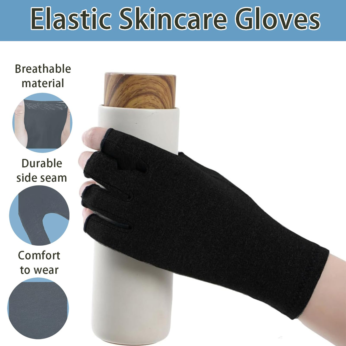 XcnPer 24Pcs Moisturizing Cotton Fingerless Gloves, Cotton Gloves for Eczema, Moisturising Gloves Overnight, Eczema Gloves, Set of 12Pairs (6 Black and 6 White), Ideal for Nighttime Hand Care and Spa Therapy