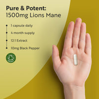 Nutravita Organic Lions Mane Mushroom 1500mg - 120 High Strength Vegan Capsules (Not Powder) - Lions Mane Supplement with Organic Black Pepper - Made in The UK