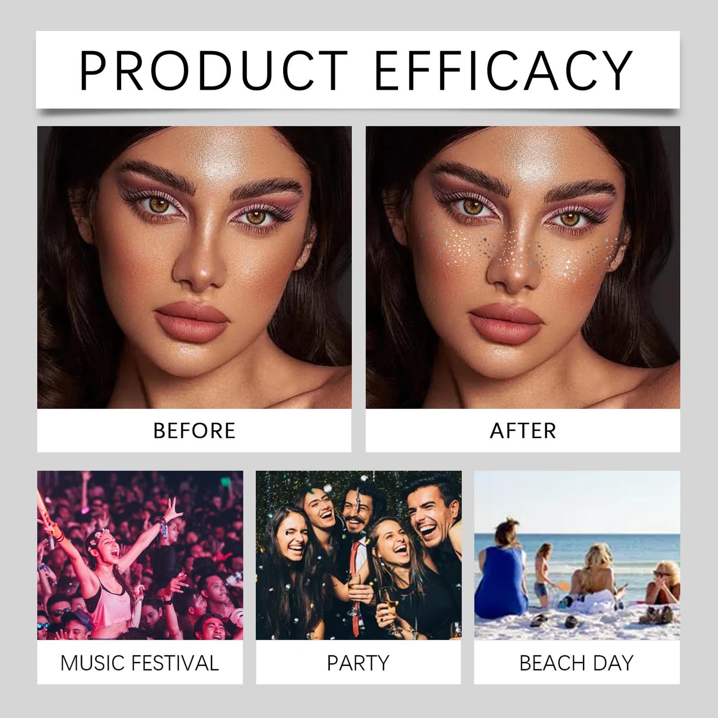 HERBENJOY Glitter Freckles Face Tattoo 24pcs Face Glitter Freckles Face Glitter Makeup Speckles For Party Woman Glow Up Makeup Patches Festival Cute Glitter Makeup Accessories