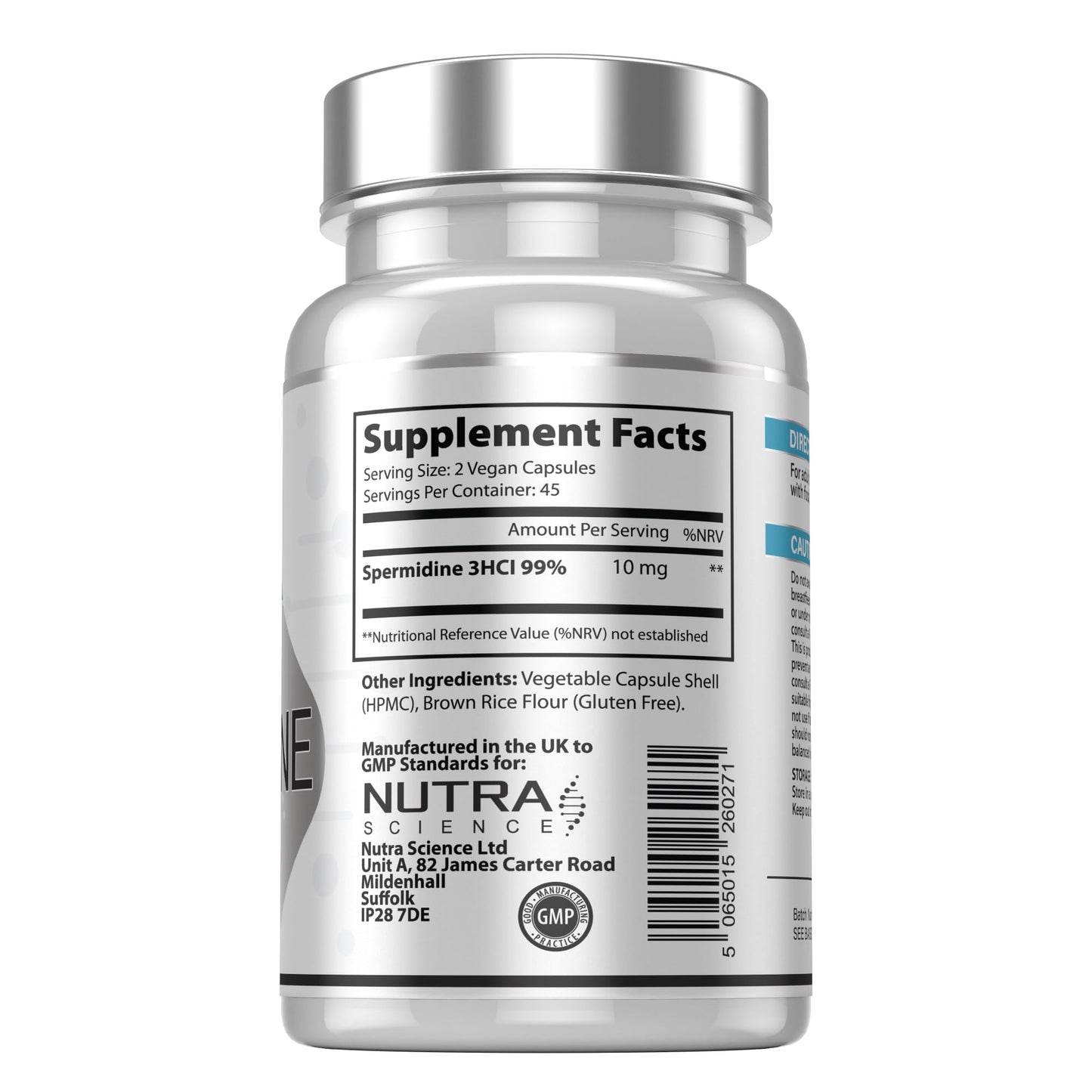 Nutra Science Spermidine 99% Concentration | 100X More Potent Than Wheat Germ Spermidine Supplements | 90 Vegan Spermidine Capsules 10mg Serving Highest Purity in The UK