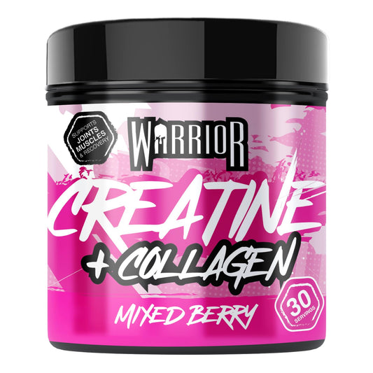 Warrior Creatine Monohydrate + Collagen Powder 270g - Pure Hydrolysed Peptides (Bovine) - Supports Muscle Recovery - Workout Supplement for Women and Men (not Tablet) - 30 Servings (Mixed Berry)