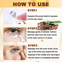 QUIWEN Caffeine Eye Serum, Under Eye Cream for Dark Circles and Puffy Eyes, Day & Night Eye Cream Anti Aging with 360° Massage Ball, Reduce Fine Lines Wrinkles Eye Bags, Eye Roller Cream for Men and Women