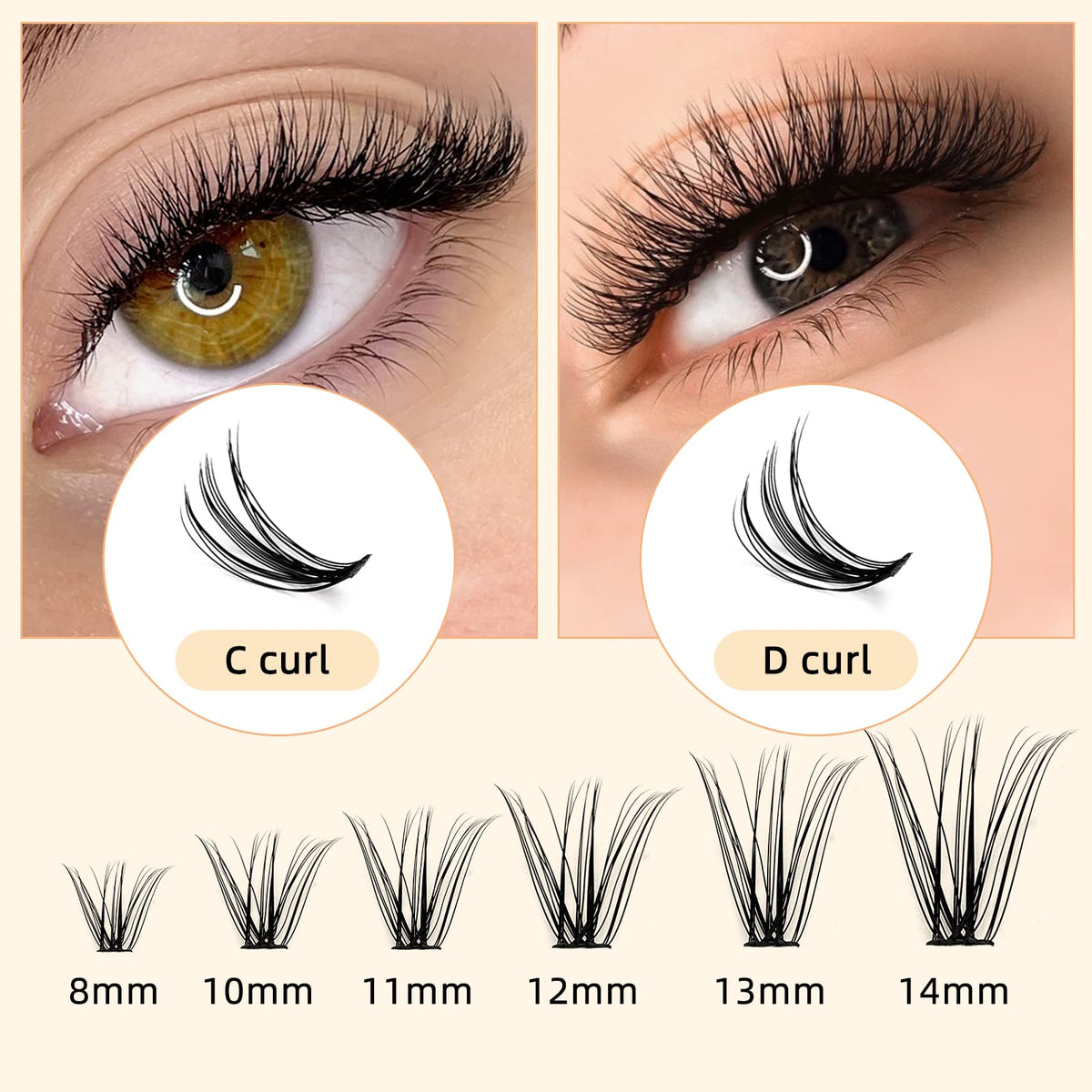 240Pcs Individual Lashes QUEWEL Cluster Lashes Individual Lash Extension 20D+30D D Curl Lashes Cluster DIY Look Like Eyelash Extensions Mix8-14mm at Home(20D+30D 0.07D MIX8-14mm)