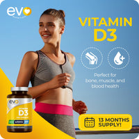 EVO NUTRITION Vitamin D 4000IU High Strength Supplement | 400 Vitamin D3 Tablets - 13 Months' Supply | VIT D3 | One-a-Day | High Absorption Cholecalciferol | Made in UK