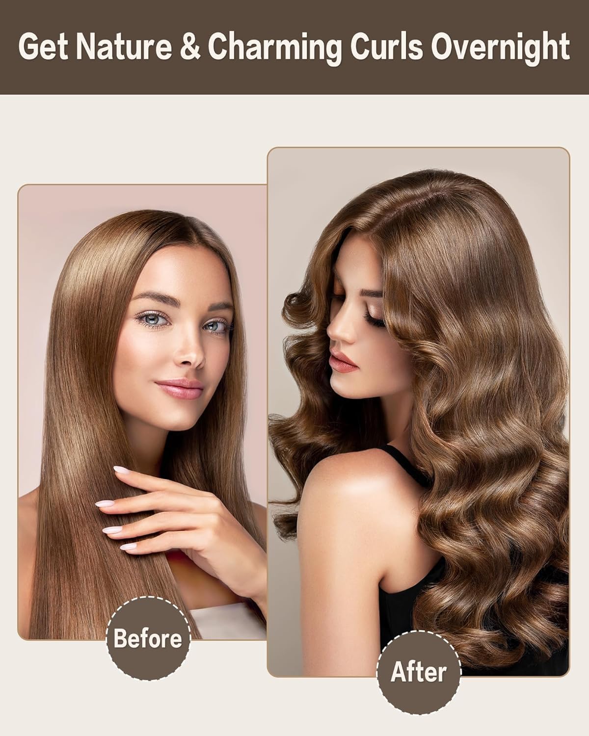 Seritant Heatless Hair Curler to Sleep in – No Heat Satin Heatless Curls Overnight Rods, Jumbo Large Foam Sponge Hair Rollers Curlers for Long Short Hair Volume Women Styling Tools (Brown)