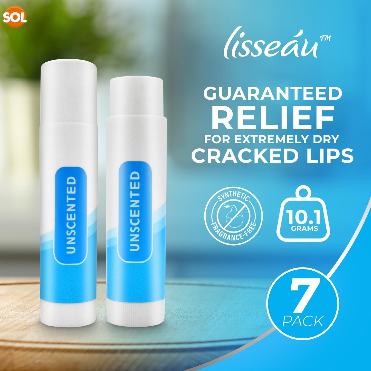 SOL 7pk Unscented Lip Balm Multipack | Lip Moisturiser & Hydrating Lip Balm Stick | Lip Care Lip Balms | Original Lipbalm | Natural Lip Repair for Dry Lips Balm With Vitamin E