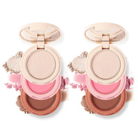 Joyeee 2Pcs Face Makeup Palette, 3 In 1 Blush Highlighter Contour Palette Pressed Powder, Blendable, Buildable, Travel Friendly, Multi-functional Face Beauty Combination for Shaping & Glowing Effect#1