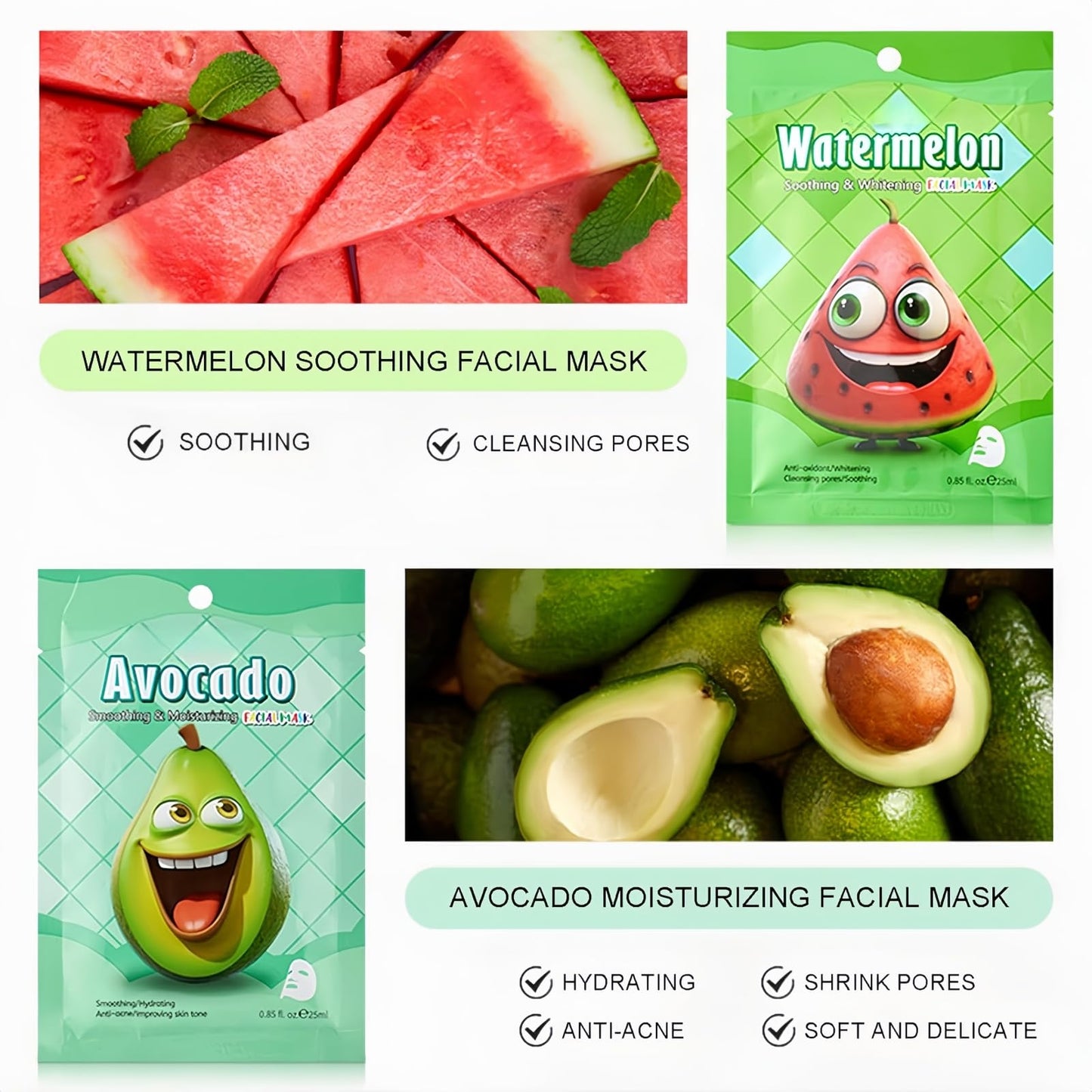 SinceReal Face Masks Skincare, 7 Sheet Fruit Face Mask Hydrating and Smoothing, Improve Dullness & Brighten, Face-Mask for Teenage Girls for All Skin Types