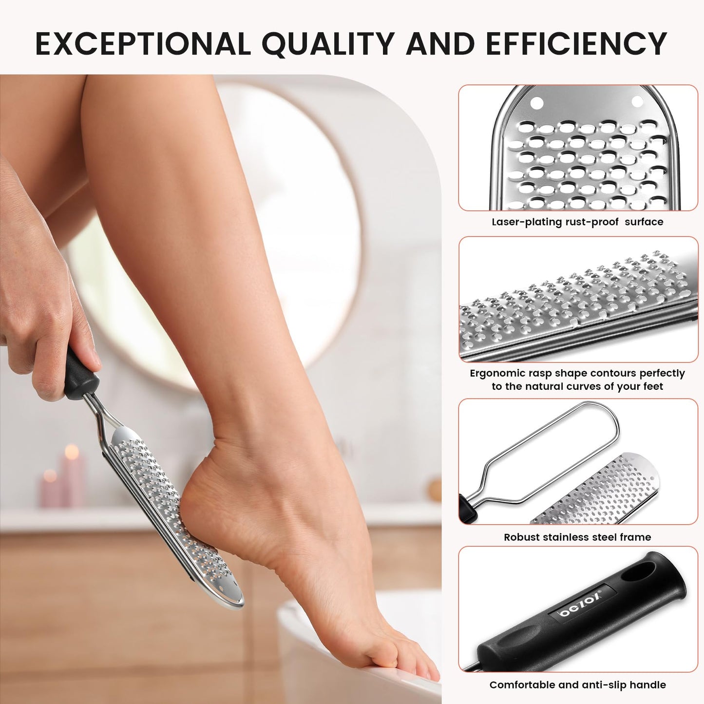 BEZOX Pedicure Foot File Foot Scraper for Hard Skin (XL Size) -Hard Skin Remover Used on Wet or Dry Feet- Huge Plane Surface Foot Scrubber for Soft & Smooth Heels(Black)