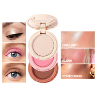 Joyeee 2Pcs Face Makeup Palette, 3 In 1 Blush Highlighter Contour Palette Pressed Powder, Blendable, Buildable, Travel Friendly, Multi-functional Face Beauty Combination for Shaping & Glowing Effect#1