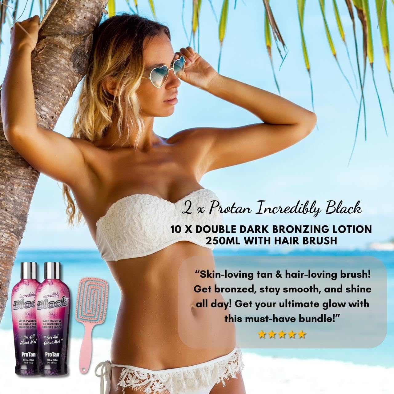 DCF Success Pro Tan Incredibly Black Ultra Powerful 10X Double Dark Bronzing Lotion with Vitamin A & E, Enriched with Shea Butter & Coconut Oil - 250ml, Pack of 2 with Detangling Hair Brush for Healthy Hair