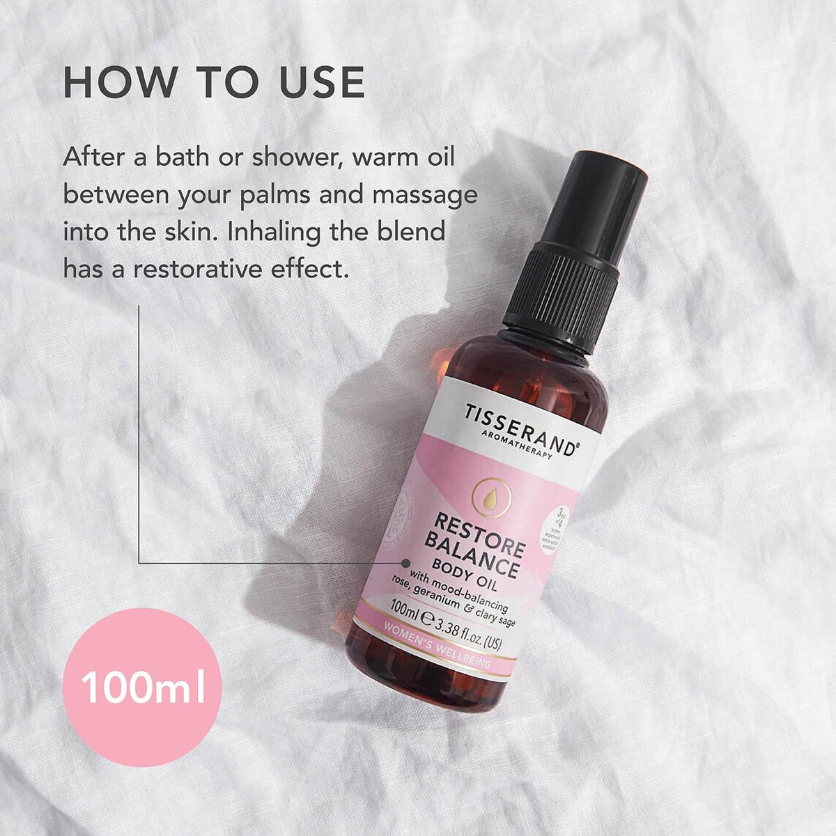 Tisserand Aromatherapy - Restore Balance Body Oil - Perimenopause, Menopause & Menstruation Support for Women - Rose, Clary Sage & Geranium - 100% Natural Essential Oils - 100ml