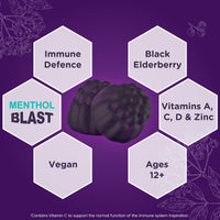 Sambucol Natural Black Elderberry Extra Defence Menthol Gummies |Vitamin A | Vitamin C | Vitamin D | Zinc |Advanced Immune Support Supplement| 30 Gummies