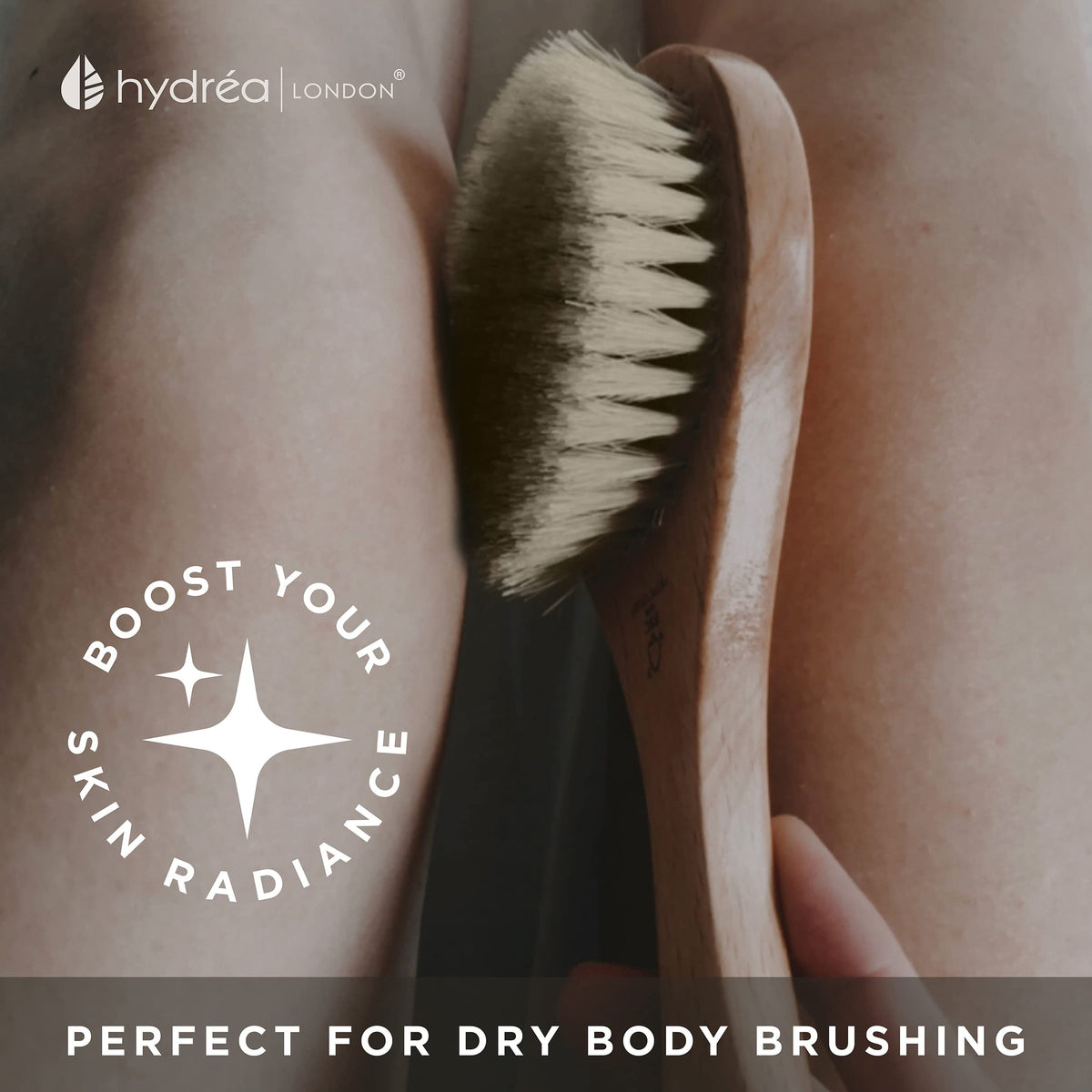 Hydrea London Dry Body Brush - Premium Exfoliating Cactus Bristle Skin Scrubber, Vegan Cellulite Remover for Lymphatic Drainage, FSC® Certified Beechwood
