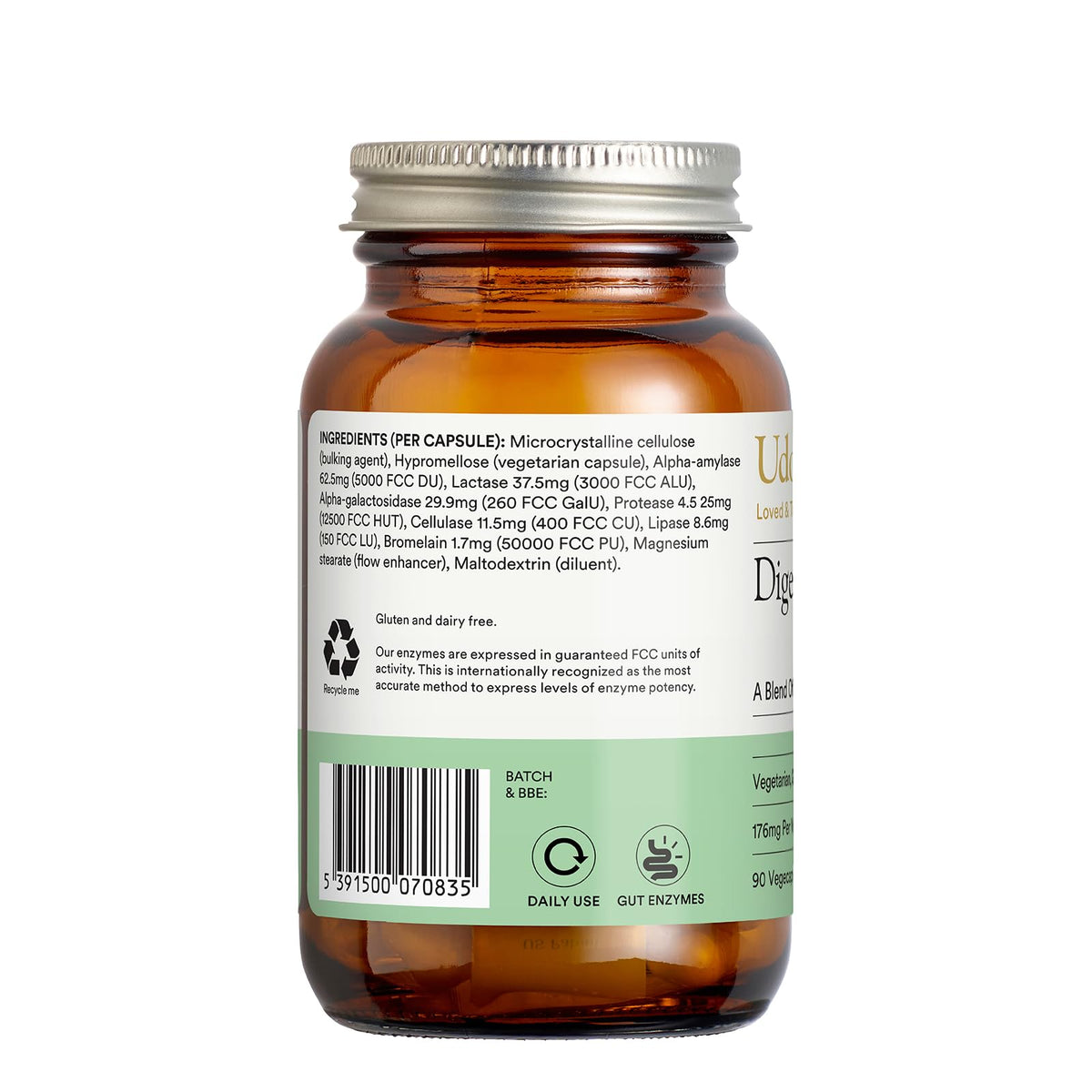 Udo's Choice Digestive Enzymes Supplement – UDO’s Choice Enzyme Blend – 7 Plant-Based Enzymes for Protein, Carb & Fat Digestion – Supports Nutrient Absorption – Gluten & Dairy Free – 60 Vegecaps – One a Day