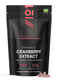 ALPHA01 Organic Cranberry Extract 52,500mg – Standardisedd 52.5mg Anthocyanins – 90 Vegan Capsules – Cranberry Extract Supplement – Resealable and Recyclable Pouch by Alpha01