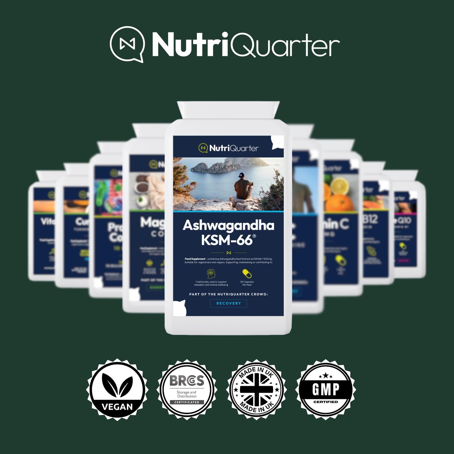 NutriQuarter Ashwagandha KSM-66® 500mg – 90 Vegan Capsules – Full-Spectrum Root Extract