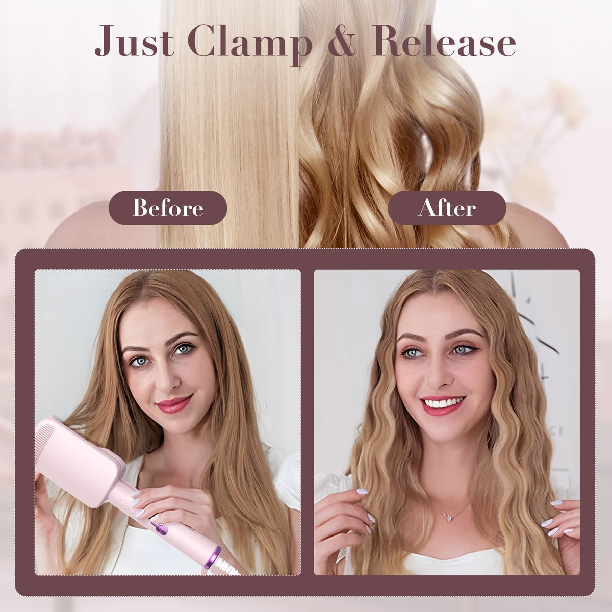 AISEELY 32MM Ceramic Curling Wand - 3 Barrel Deep Wave Hair Curler with Adjustable Temp (160°C-220°C), Anti-Scald Design & Travel Lock | Frizz-Free Waves for All Hair Types | Pink