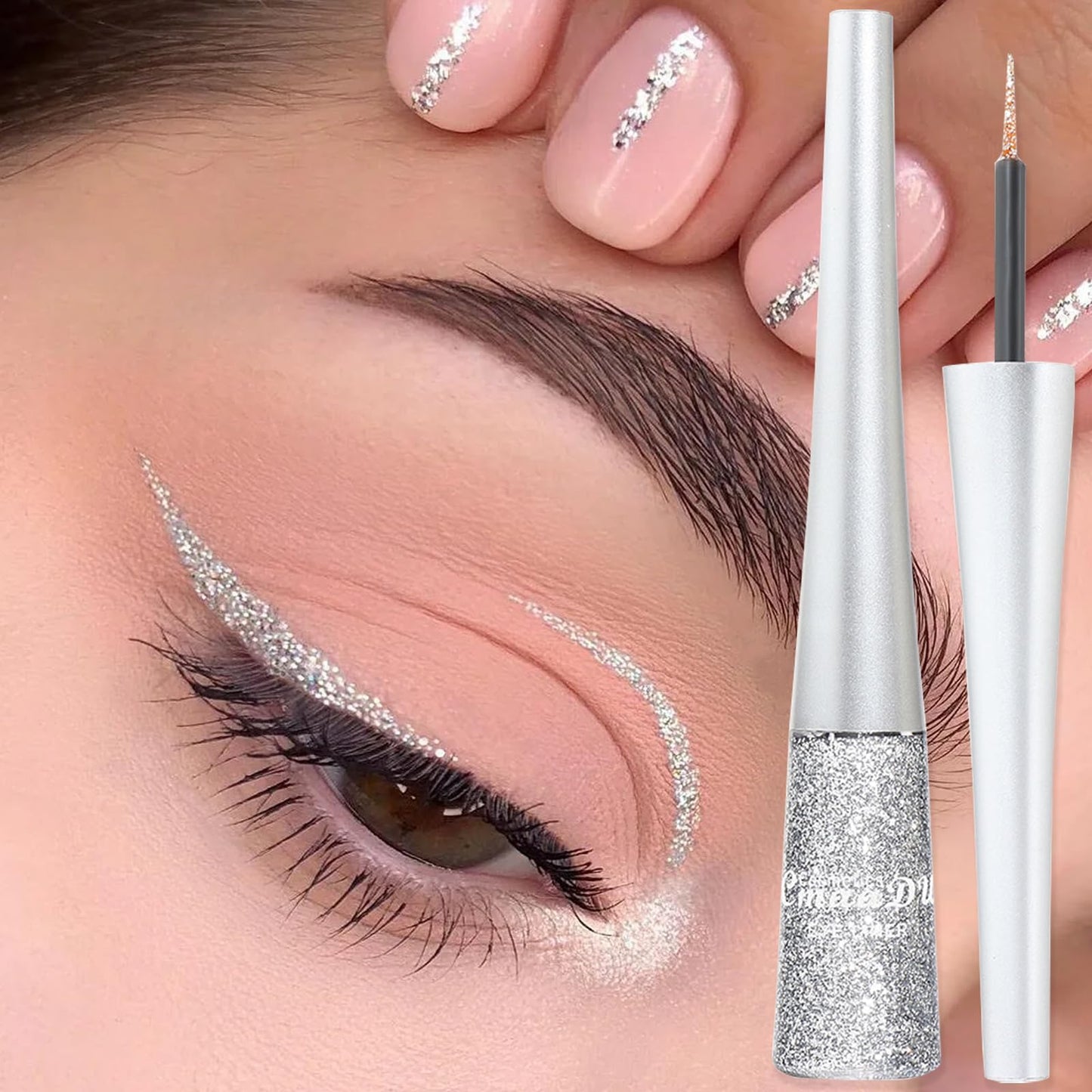 LaluluTek Long-Lasting Smudge-Proof Silver Glitter Eyeliner - Liquid Glitter Eyeshadow with Waterproof Sparkle - Quick Dry Shimmer Liner for Women's Eye Makeup