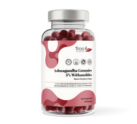 Troo Health Care Ashwagandha Gummies 1200mg - 60 Delicious Natural Raspberry Flavour Gummy Chewables - Ashwagandha Root Extract Supplement with 5% Withanolides - Vegan & Gluten-Free